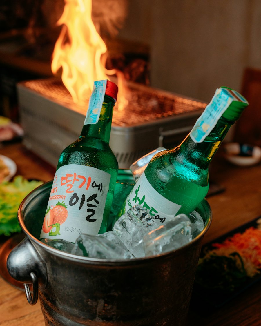 Soju-flessen in ijs